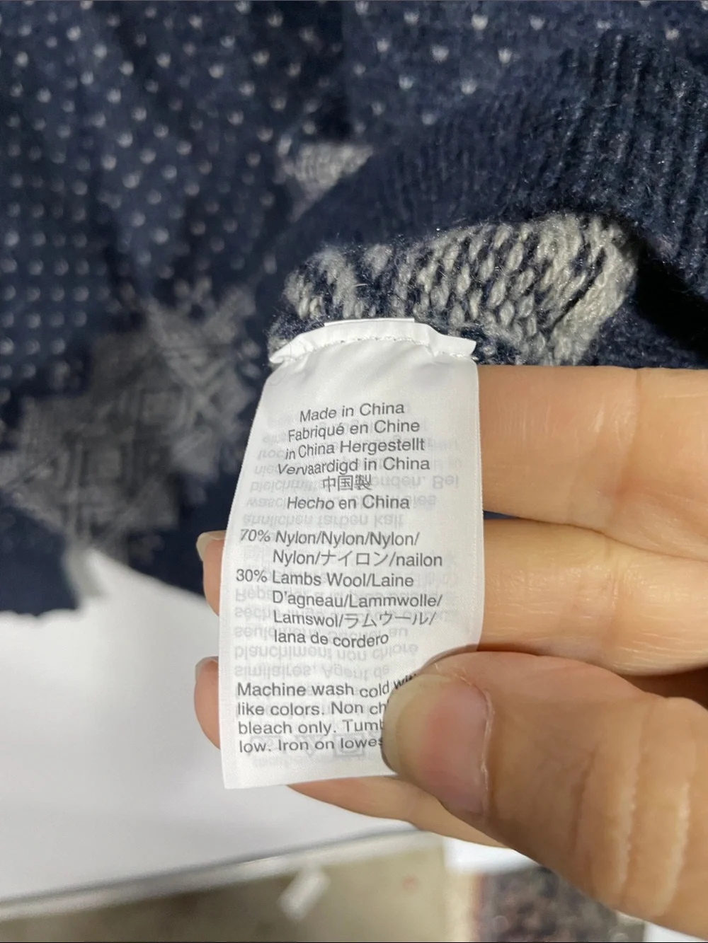 J. Crew Navy and White Fair Isle Crewneck Sweater